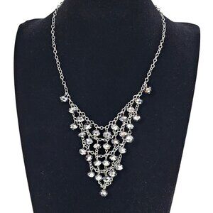 Cynthia Gale Art Deco Multi Strand Silver Tone Beaded Statement Bib Necklace